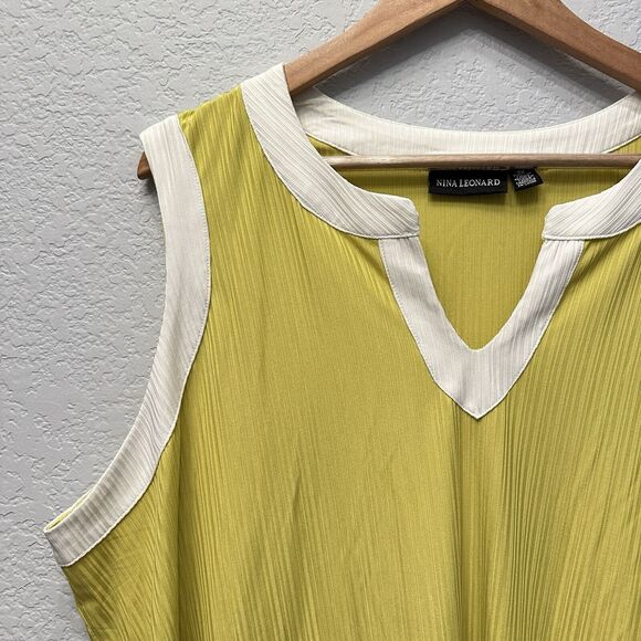 Nina Leonard Crape Shift Dress Size Plus Sz 2X Lemon Yellow Festival Party Light - Picture 6 of 10